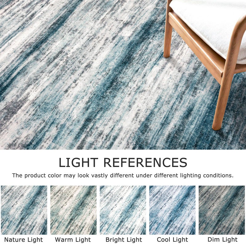 KOZYFLY Modern Abstract Hallway Runner Rug, 2x5 Washable Rug Runner Non-Slip Soft Striped Kitchen Runner Rugs, Print Blue Carpet Runner for Entryway Bathroom Laundry Room Foyer - Image 3