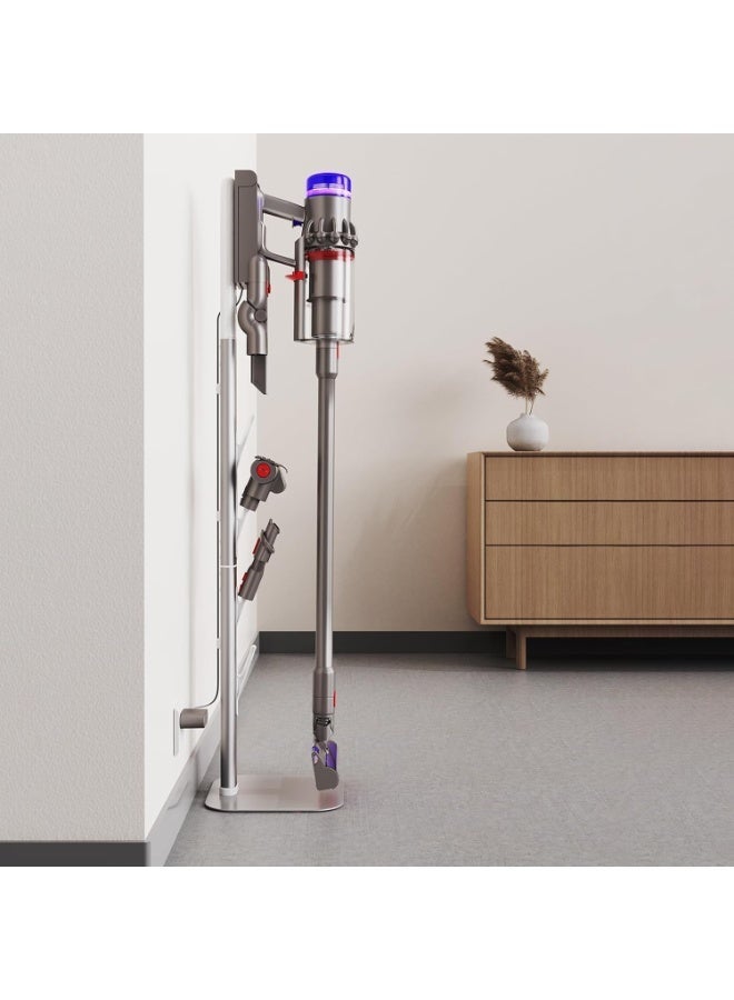 YOUWE7 حامل مكنسة كهربائية YOUWE7، حامل مكنسة كهربائية وقوس تخزين معدني، قاعدة تثبيت لـ Dyson G5 V15 V12 V11 V10 V8 V7 V6، تصميم سلك طاقة مخفي لمكنسة Dyson الكهربائية اللاسلكية المحمولة باليد (فضي) - Image 2