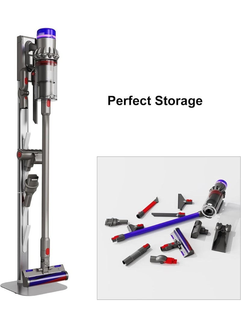 YOUWE7 حامل مكنسة كهربائية YOUWE7، حامل مكنسة كهربائية وقوس تخزين معدني، قاعدة تثبيت لـ Dyson G5 V15 V12 V11 V10 V8 V7 V6، تصميم سلك طاقة مخفي لمكنسة Dyson الكهربائية اللاسلكية المحمولة باليد (فضي) - Image 3