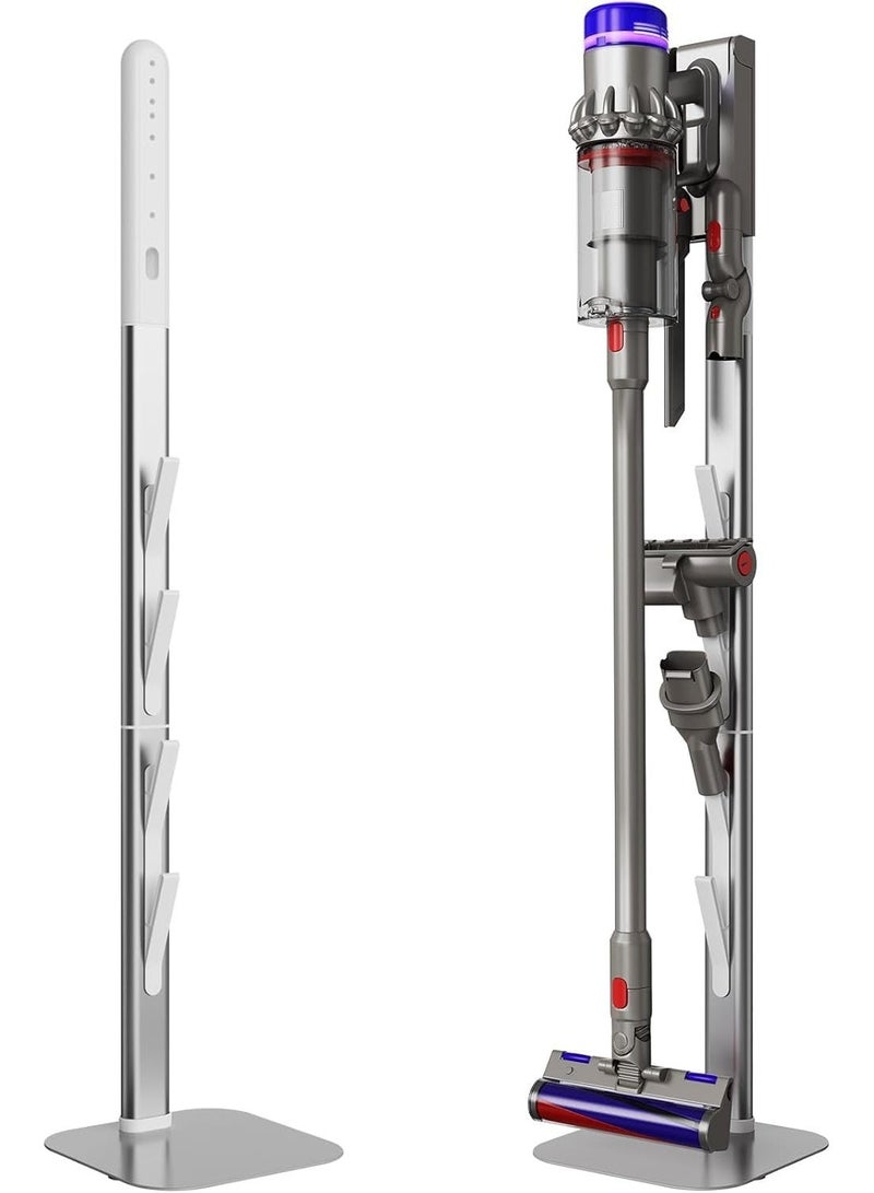 YOUWE7 حامل مكنسة كهربائية YOUWE7، حامل مكنسة كهربائية وقوس تخزين معدني، قاعدة تثبيت لـ Dyson G5 V15 V12 V11 V10 V8 V7 V6، تصميم سلك طاقة مخفي لمكنسة Dyson الكهربائية اللاسلكية المحمولة باليد (فضي) - Image 1