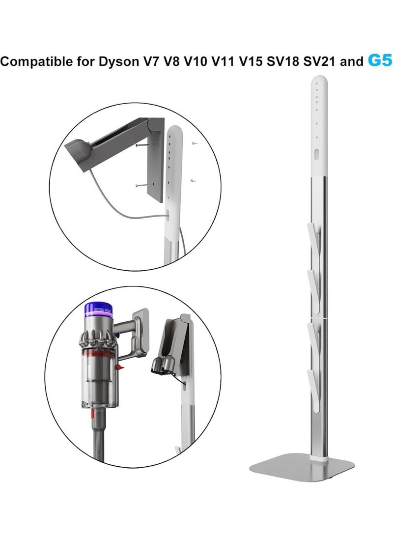 YOUWE7 حامل مكنسة كهربائية YOUWE7، حامل مكنسة كهربائية وقوس تخزين معدني، قاعدة تثبيت لـ Dyson G5 V15 V12 V11 V10 V8 V7 V6، تصميم سلك طاقة مخفي لمكنسة Dyson الكهربائية اللاسلكية المحمولة باليد (فضي) - Image 5