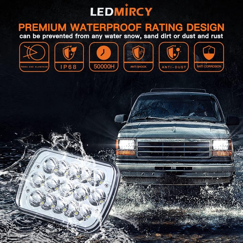 LEDMIRCY 7x6/4x6 LED Headlights - 2PCS 45W Sealed Beam Rectangular High/Low Beam Headlamp - Image 5