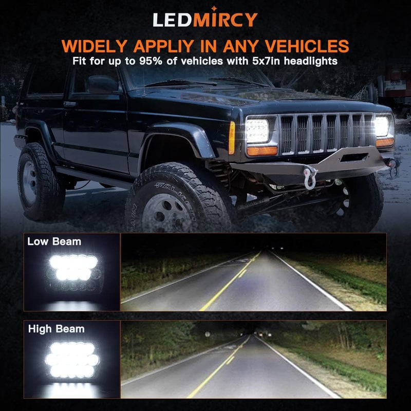 LEDMIRCY 7x6/4x6 LED Headlights - 2PCS 45W Sealed Beam Rectangular High/Low Beam Headlamp - Image 2