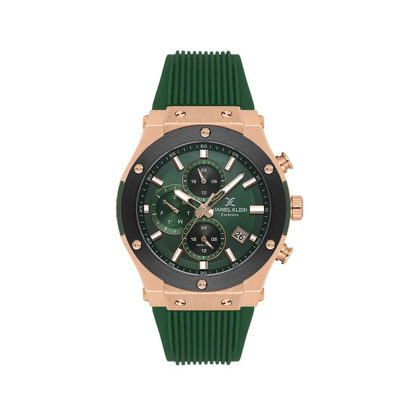 DANIEL KLEIN Exclusive Dark Green Silicone Band Watch for Men DK.1.14228-5 - Image 1
