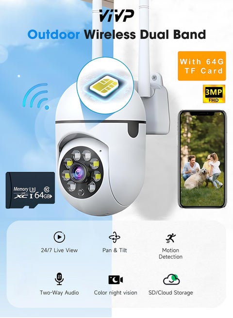 كاميرا داخلية بدقة 3 ميجابكسل، كاميرا للأطفال/الحيوانات الأليفة مع تطبيق هاتف، تتضمن بطاقة SD سعة 64 جيجابايت، كاميرات لأمن المنزل مع خاصية الدوران والإمالة بزاوية 360 درجة، رؤية ليلية، كشف حركة، صوت ثنائي الاتجاه، تخزين SD/سحابي، تعمل مع خوارزميات الذكاء الاصطناعي