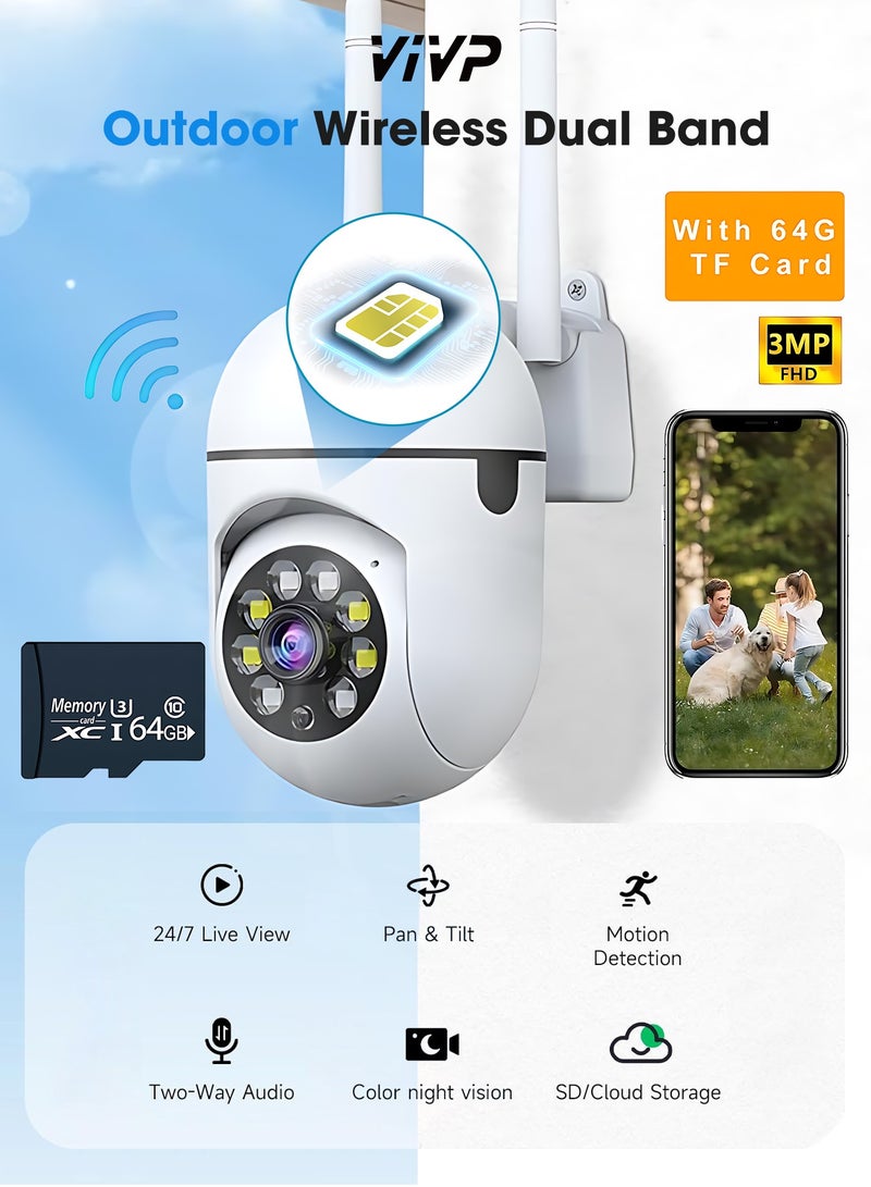 VIVP 3MP Indoor Camera, Baby/Pet Camera with Phone APP, Includes 64GB SD Card, Cameras for Home Security with 360° Pan and Tilt, Night Vision, Motion Detection, 2-Way Audio, SD/Cloud Storage, Work with Al Smart Algorithms  - Image 1