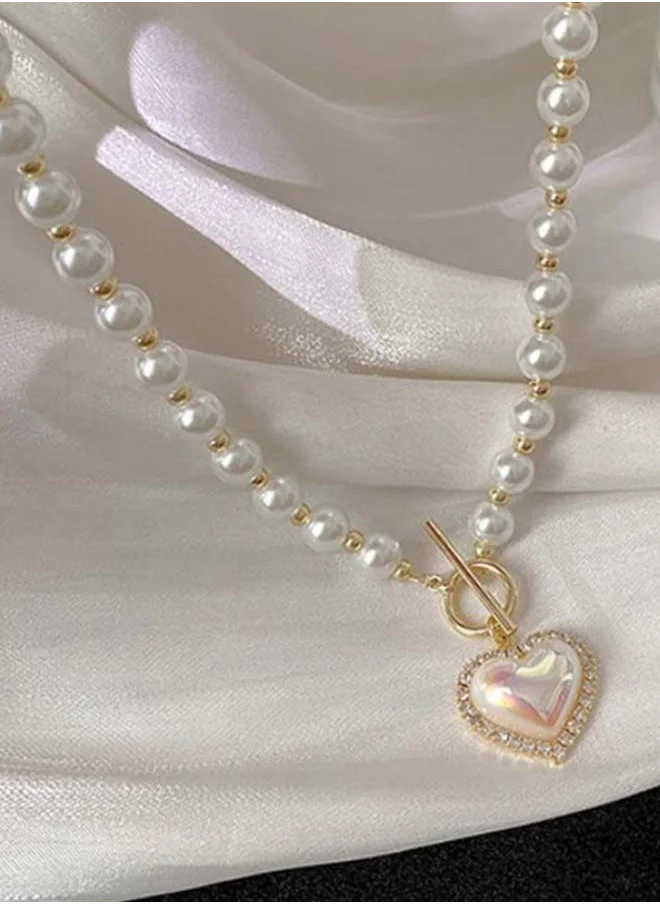 Styli Embellished Heart Pearl Necklace