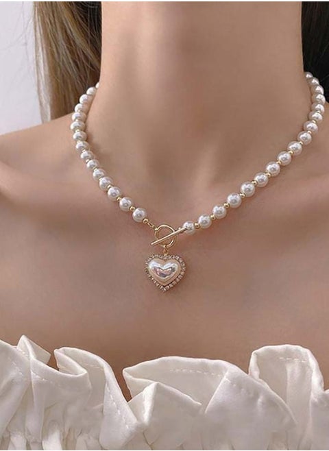 Embellished Heart Pearl Necklace