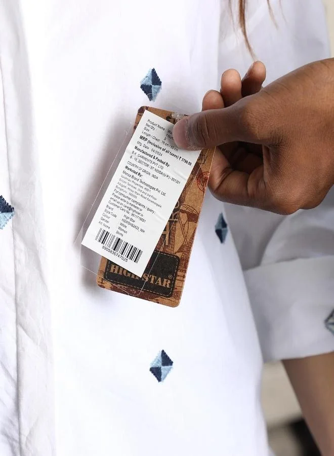 HIGH STAR Women's White 100% Cotton Embroidered Button Down Oversized Shirt