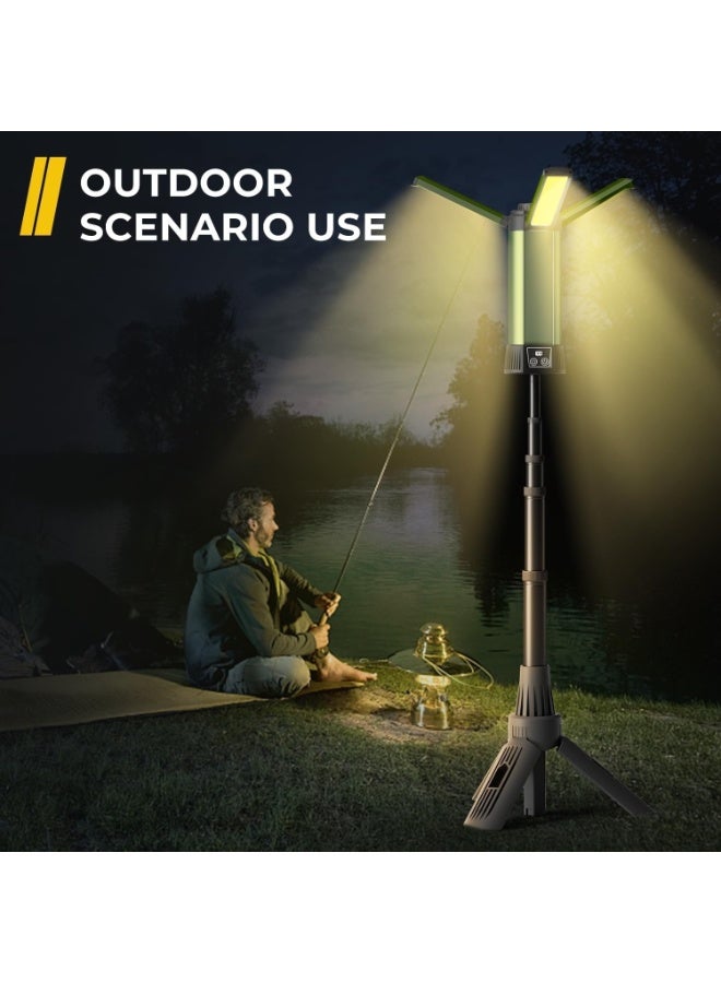 Toshionics Rechargeable LED Work Light with Stand, Portable Cordless Work Light 3-head, 500/1500/2500 Lumen, Camping Light with Detachable Tripod - Image 2