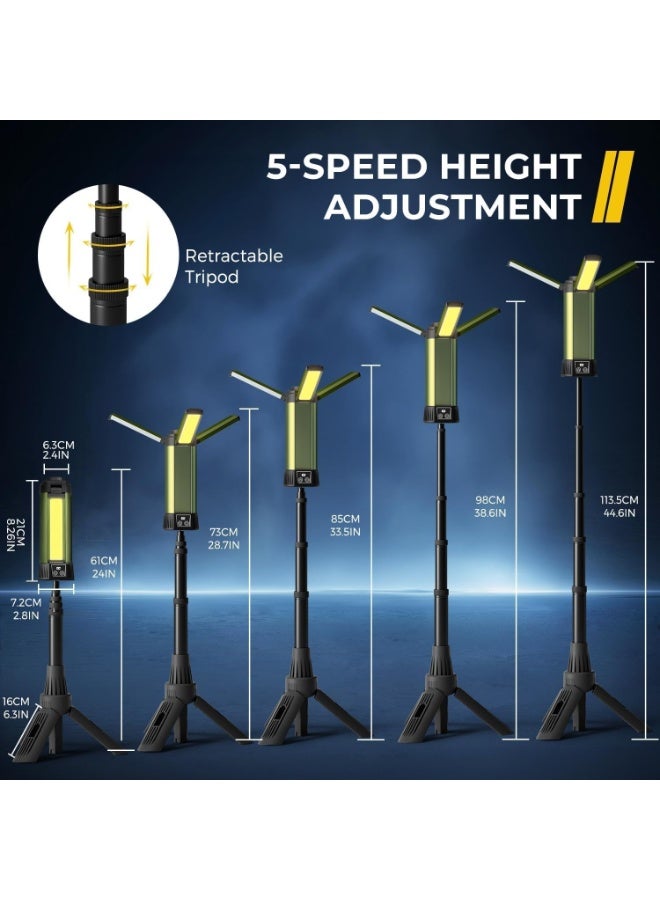 Toshionics Rechargeable LED Work Light with Stand, Portable Cordless Work Light 3-head, 500/1500/2500 Lumen, Camping Light with Detachable Tripod - Image 3