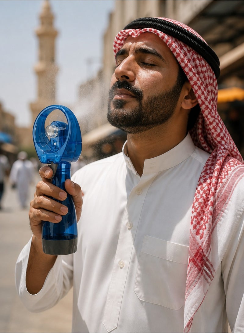 trendivaPortable Handheld Water Misting Fan – Battery Operated Personal Cooling Fan with Spray Bottle for Home, Office, and Outdoor Travel – Blue - Image 3