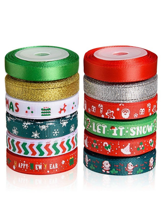 SANNIX 12 Rolls 60 Yard Christmas Ribbon for Gift Wrapping, 3/8 Inch Snowflake Santa Christmas Wrapping Ribbon Printed Grosgrain Satin Holiday Ribbons for Xmas Decoration DIY Crafts - Image 1