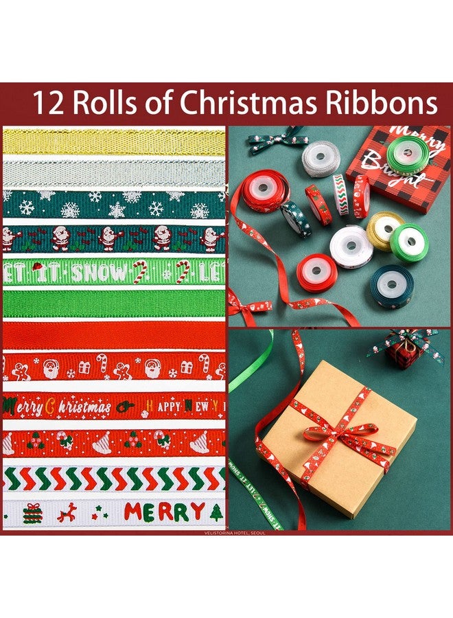 SANNIX 12 Rolls 60 Yard Christmas Ribbon for Gift Wrapping, 3/8 Inch Snowflake Santa Christmas Wrapping Ribbon Printed Grosgrain Satin Holiday Ribbons for Xmas Decoration DIY Crafts - Image 2
