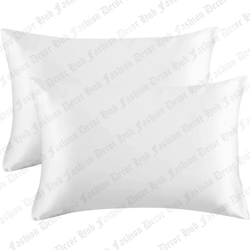 handmade Satin Pillow Case 300 TC Pillow Covers Soft and Comfortable Satin Pillow Cover Pillowcase Silky for Hair and Skin Bedroom Decor 2 PC White Regular 18x27 Inch - Image 1