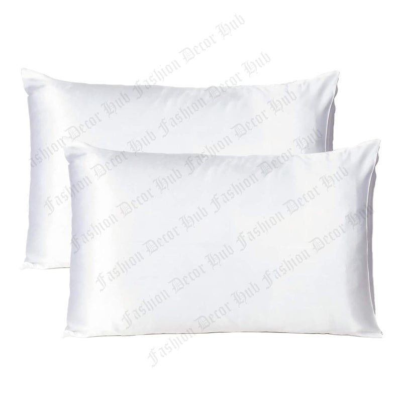 handmade Satin Pillow Case 300 TC Pillow Covers Soft and Comfortable Satin Pillow Cover Pillowcase Silky for Hair and Skin Bedroom Decor 2 PC White Regular 18x27 Inch - Image 3
