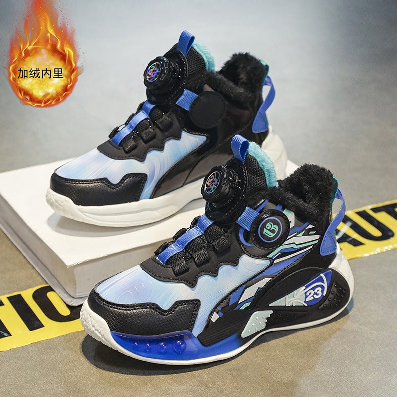 Explosions Leather Men'S Shoes Children'S Basketball Shoes Friction Sound Running Sneaker Fleece-Lined Cotton Shoes - Image 3