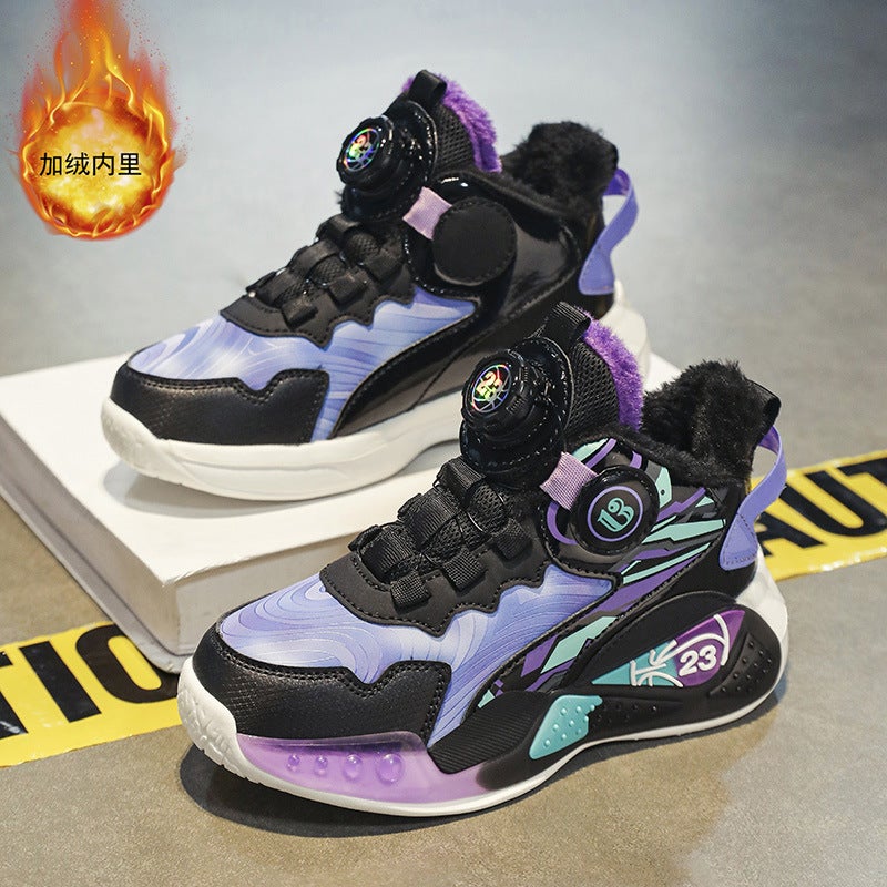 Explosions Leather Men'S Shoes Children'S Basketball Shoes Friction Sound Running Sneaker Fleece-Lined Cotton Shoes - Image 2