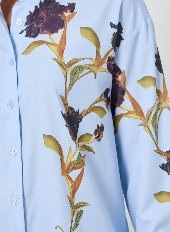 Styli Women Blue Placement Floral Print Oversized Shirt - Image 3