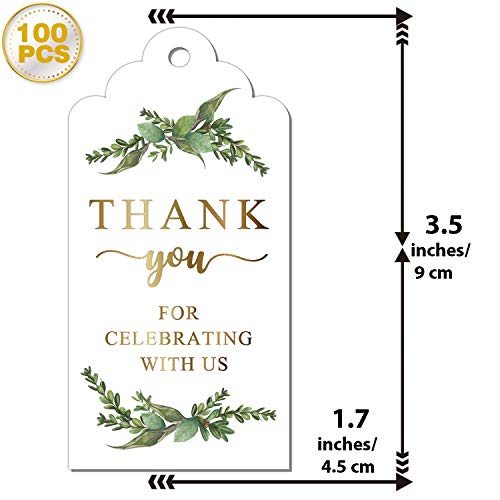 Mr.Mug Greenery Gold Gift Tags - 100pcs, Perfect for Baby Showers, Birthdays, Weddings & Bridal Showers, Includes 100ft Natural Jute Twine - Image 2