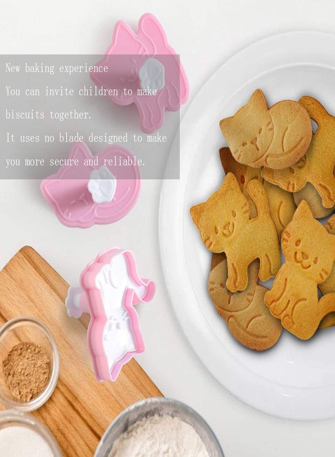 GOODFEER Cookie Cutters Cat Shape, 3 pcs Animal Stamps for Baking, Bladeless Molds for Biscuit - Image 2