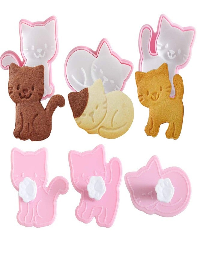 GOODFEER Cookie Cutters Cat Shape, 3 pcs Animal Stamps for Baking, Bladeless Molds for Biscuit - Image 1