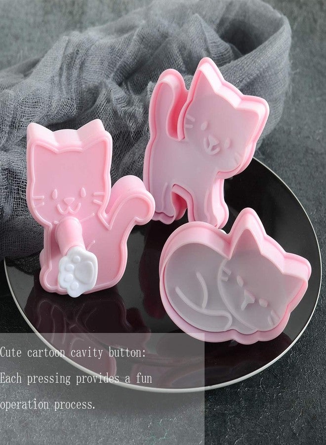 GOODFEER Cookie Cutters Cat Shape, 3 pcs Animal Stamps for Baking, Bladeless Molds for Biscuit - Image 4