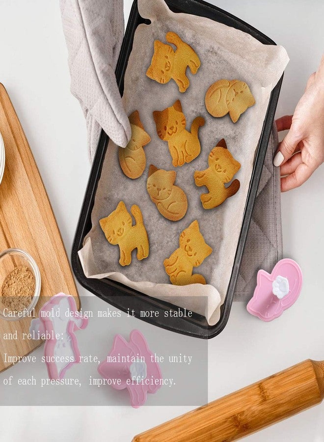 GOODFEER Cookie Cutters Cat Shape, 3 pcs Animal Stamps for Baking, Bladeless Molds for Biscuit - Image 3