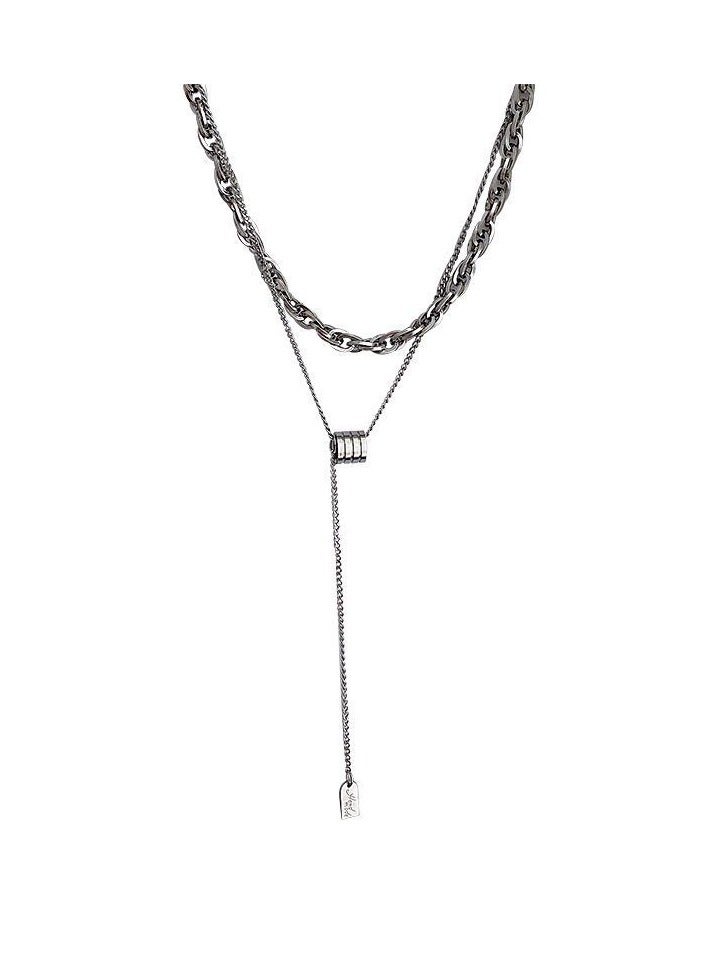 Fashionable Double-layer Small Waist Titanium Steel Necklace With Niche Design High-end Feeling Layered Hoodie Collarbone Chain Light Luxury Necklace For Women - Image 1