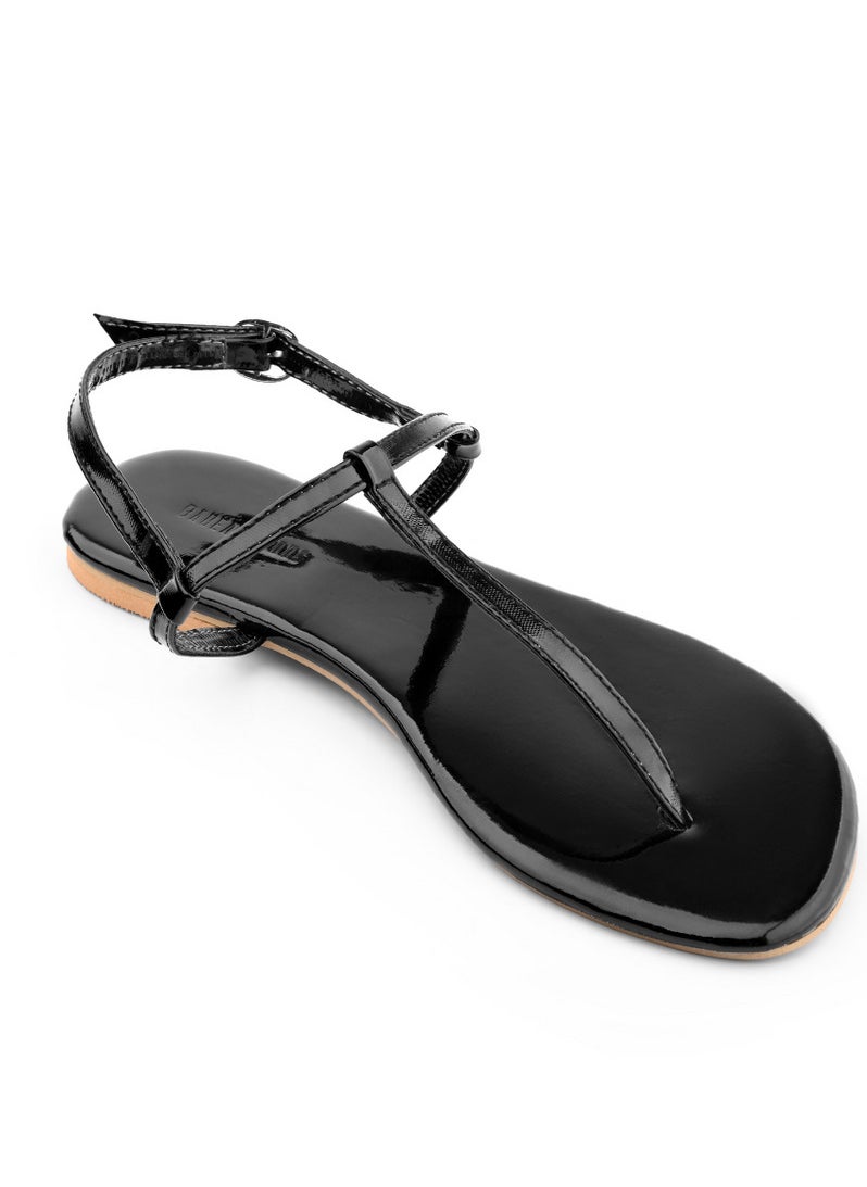 Katee - Katee Tira Black leather Summer Sandals for Women - Image 1
