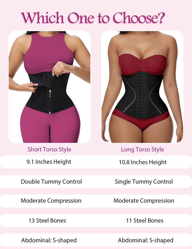 SHAPSHE Short Torso Waist Trainer for Women Corset Waist Cincher Shapewear Tummy Control Workout Snatching Hourglass Body Shaper Mini Small Pink - Image 3