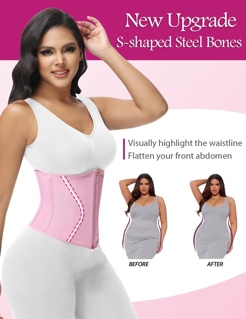 SHAPSHE Short Torso Waist Trainer for Women Corset Waist Cincher Shapewear Tummy Control Workout Snatching Hourglass Body Shaper Mini Small Pink - Image 2