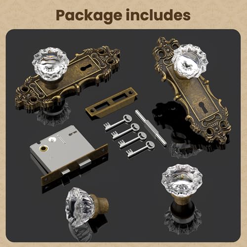 CEYMIO Antique Door Knobs Interior Mortise Lock Bronze Door Knob Crystal Glass Door Handle Skeleton Key Vintage Door Locks for Bedrooms Bathroom - Image 5