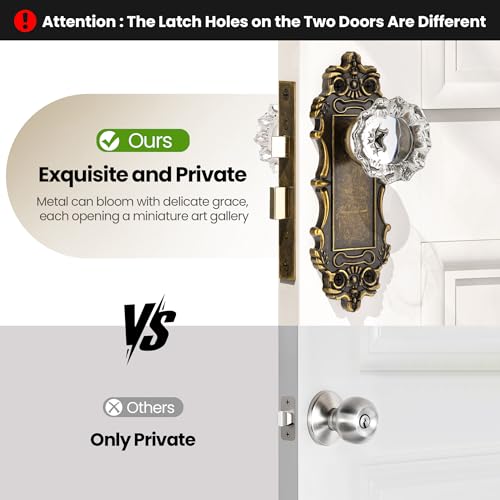 CEYMIO Antique Door Knobs Interior Mortise Lock Bronze Door Knob Crystal Glass Door Handle Skeleton Key Vintage Door Locks for Bedrooms Bathroom - Image 4
