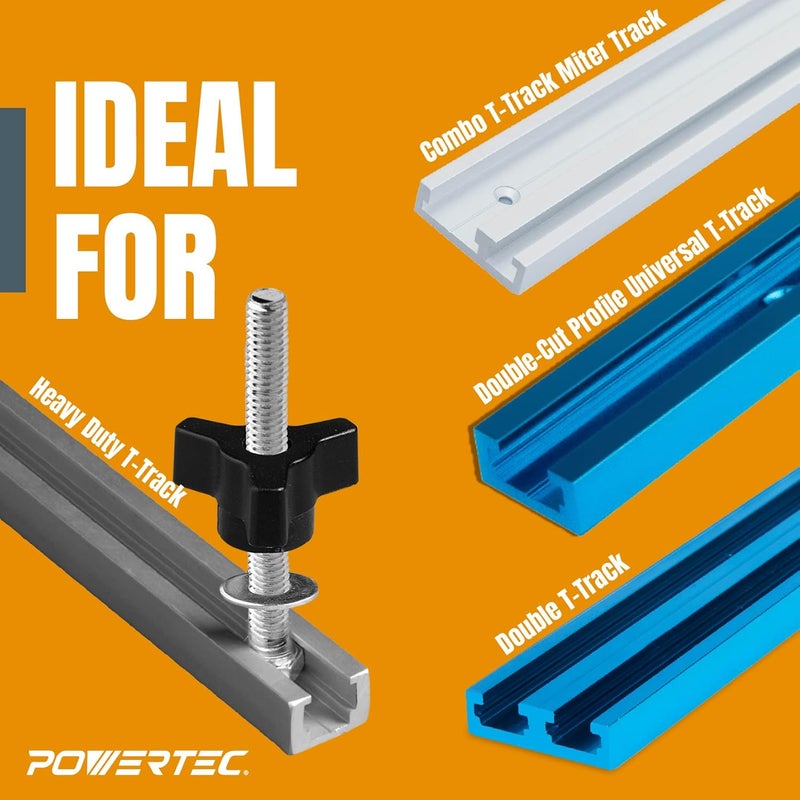 POWERTEC طقم مقبض T-Track 71130 مع براغي سداسية 1/4-20 بطول 1-1/2" وغسالات، مجموعة من 36، براغي T Track، ملحقات T Track لأدوات النجارة - Image 2