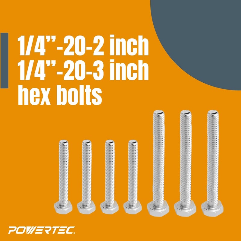 POWERTEC طقم مقبض T-Track 71130 مع براغي سداسية 1/4-20 بطول 1-1/2" وغسالات، مجموعة من 36، براغي T Track، ملحقات T Track لأدوات النجارة - Image 3