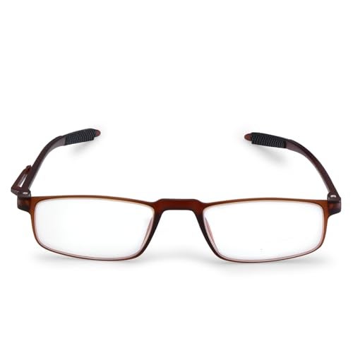 AEC EasyRider Unisex Reading Glasses +1.50 Power Full Rim Stylish Rectangular Blue Light Blocking Lenses with Neck Rest & Pocket Clip – Includes Soft Sleeve Case for Men and Women (Brown) - Image 3