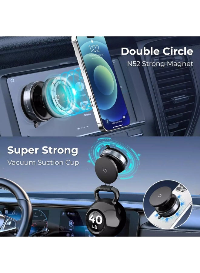 حامل هاتف مغناطيسي يعمل بالشفط، حامل هاتف مغناطيسي مزود بكوب شفط، حامل هاتف للسيارة قابل للدوران 360 درجة للسيارة/النادي الرياضي/المطبخ/المرآة/الأسطح الملساء، متوافق مع Magsafe لأجهزة iPhone وجميع الهواتف الذكية - Image 5
