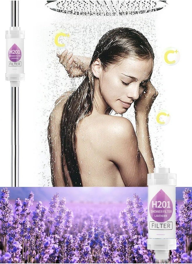 H201 Shower Head Filter - Vitamin C Shower Infuser , Hard Water Softener, Chlorine & Fluoride Shower Filter, Water Purifying Filtered Shower Head with Beads, Helps Dry Skin & Hair Loss (Lavender)  - Image 2