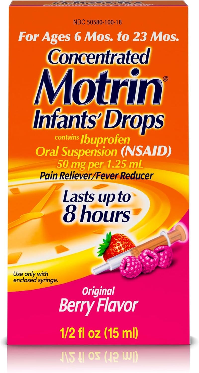 Motrin Infants Concentrated Drops, Fever Reducer, Ibuprofen, Berry Flavored, 0.5 Oz, 2 Pack