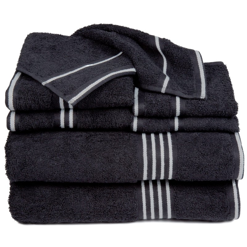 Lavish Home 8PC Bathroom Towels Set - 575GSM 100% Cotton Bathroom Essentials with 2 Bath Towels, 2 Hand Cloths, 2 Wash Cloths, and 2 Fingertip Fabric for Shower, Gym, Dorm and Spa (Black) - Image 1