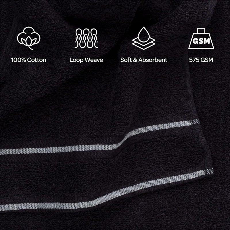 Lavish Home 8PC Bathroom Towels Set - 575GSM 100% Cotton Bathroom Essentials with 2 Bath Towels, 2 Hand Cloths, 2 Wash Cloths, and 2 Fingertip Fabric for Shower, Gym, Dorm and Spa (Black) - Image 3