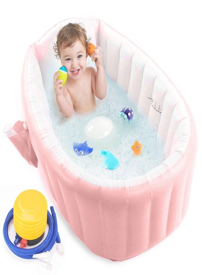 BROGBUS Inflatable Baby Bath Tub with Air Pump for 6 to 36 Months Portable Air-Filled Bathtub Mini Swimming Pool for Kids Foldable Swimming Tub for Indoor & Outdoor Uses - Image 1
