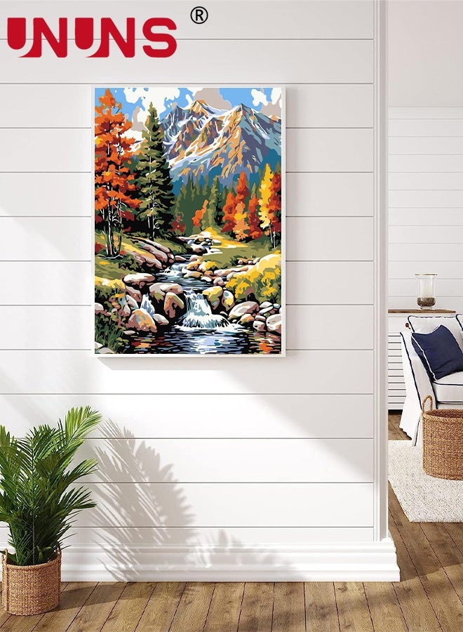 UNUNS طقم رسم بالأرقام 4 عبوات للبالغين، 40x50 سم منظر جبلي ليلي مرصع بالنجوم، مجموعة رسم DIY، طلاء أكريليك بالأرقام مع 12 فرشاة، حرفة فنية لتزيين المنزل كهدية - Image 4