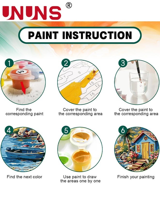 UNUNS طقم رسم بالأرقام 4 عبوات للبالغين، 40x50 سم منظر جبلي ليلي مرصع بالنجوم، مجموعة رسم DIY، طلاء أكريليك بالأرقام مع 12 فرشاة، حرفة فنية لتزيين المنزل كهدية - Image 5