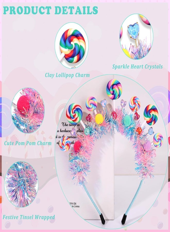 NVENF Candy Headband for Women Girls Colorful Pom Pom Lollipop Headbands Candyland Costume Outfits Candy Accessories Birthday Party Favors Halloween Holiday Christmas Outfits Gifts (Pattern A) - Image 5