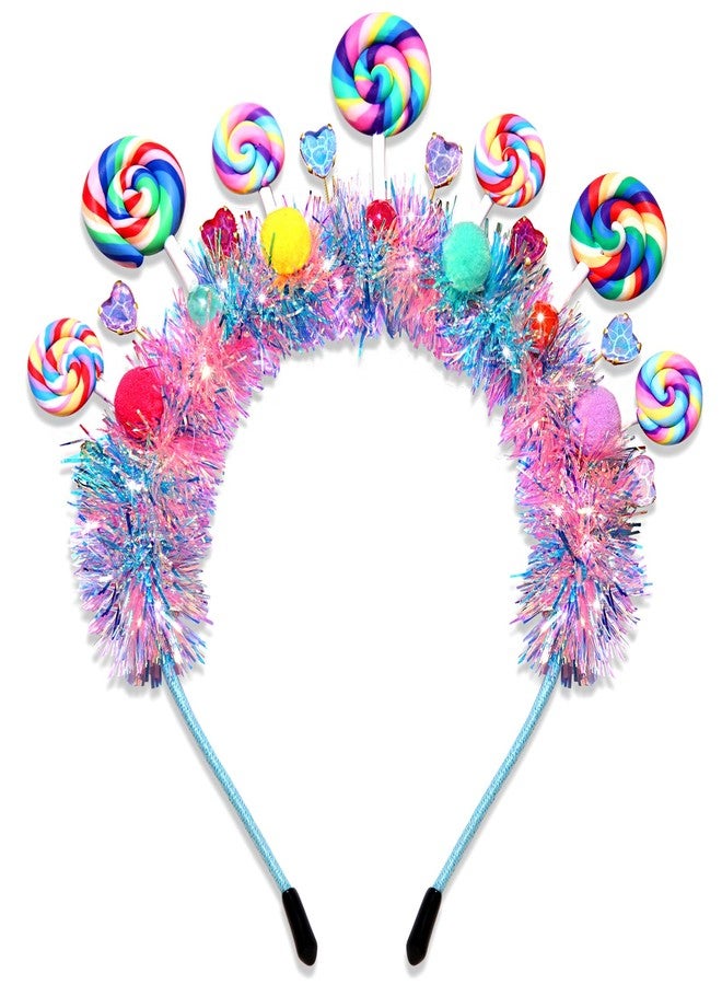 NVENF Candy Headband for Women Girls Colorful Pom Pom Lollipop Headbands Candyland Costume Outfits Candy Accessories Birthday Party Favors Halloween Holiday Christmas Outfits Gifts (Pattern A) - Image 1