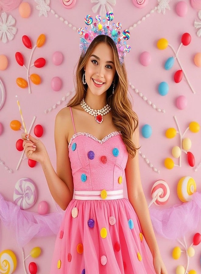 NVENF Candy Headband for Women Girls Colorful Pom Pom Lollipop Headbands Candyland Costume Outfits Candy Accessories Birthday Party Favors Halloween Holiday Christmas Outfits Gifts (Pattern A) - Image 4