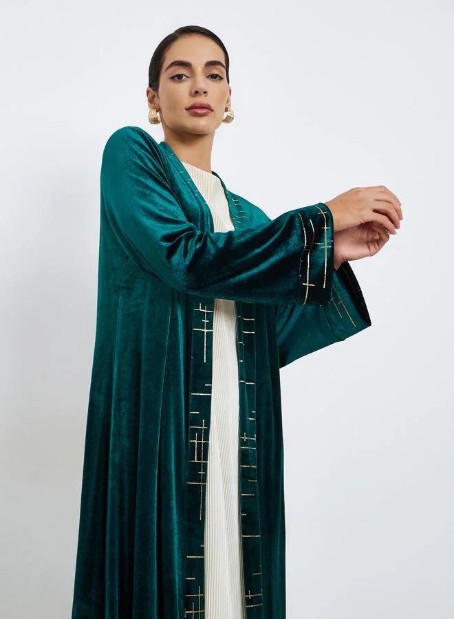 Styli Women Emerald Green Foil Print Detail Abaya