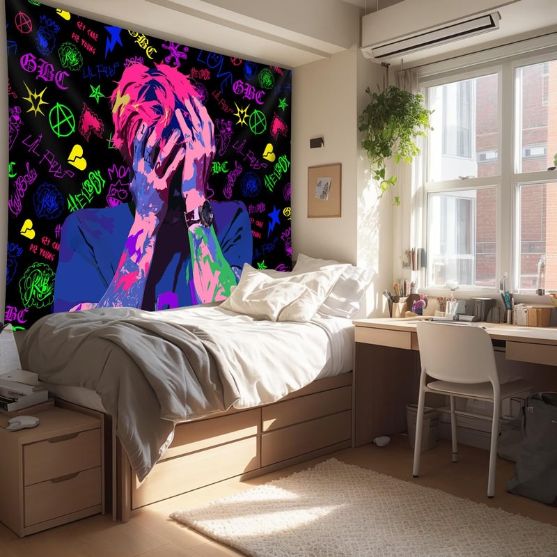 PSYHILAR Lil Peep Tapestry Blacklight, Rapper Black Light Poster for Bedroom, Hip Hop Star Music UV Flag (40 x 30 Inches) - Image 4